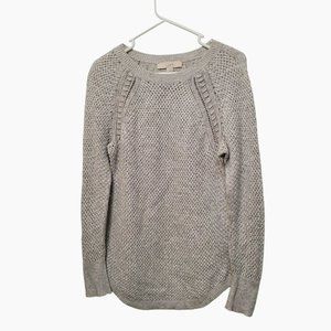 LOFT Shirttail Sweater, Grey Cable Knit, Cotton Blend, Size M, Gray, Hi Lo Hem